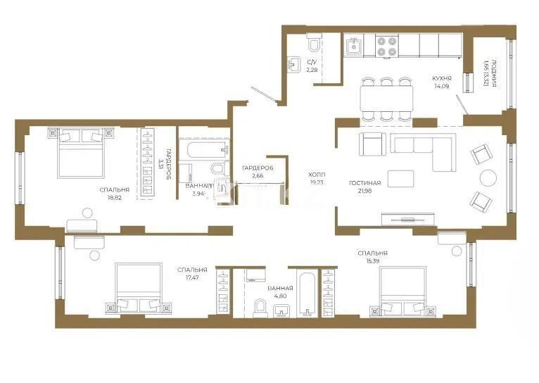 Продажа 4-комнатной квартиры, 126 м² - Продажа четырехкомнатных квартир в монолитно-каркасном доме в Казахстане - страница 4 фото 1 из 1