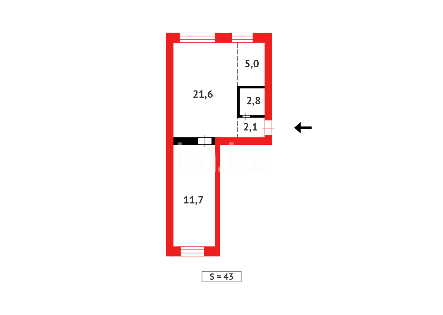 Продажа 2-комнатной квартиры, 43 м², ул. Жакенова - Продажа квартир в Сарани фото 12 из 12