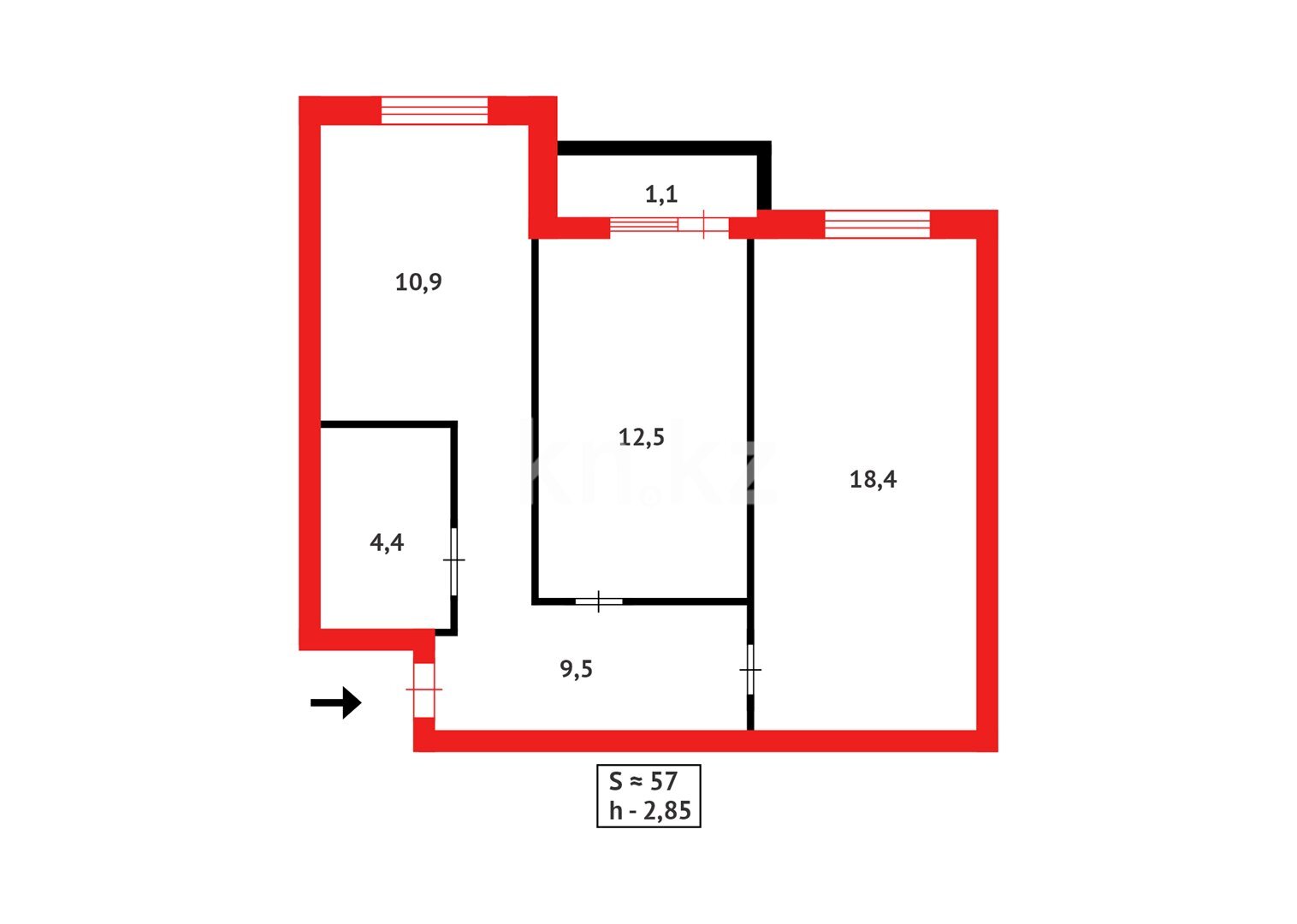 Продажа 2-комнатной квартиры, 56 м² в Караганде - фото 3