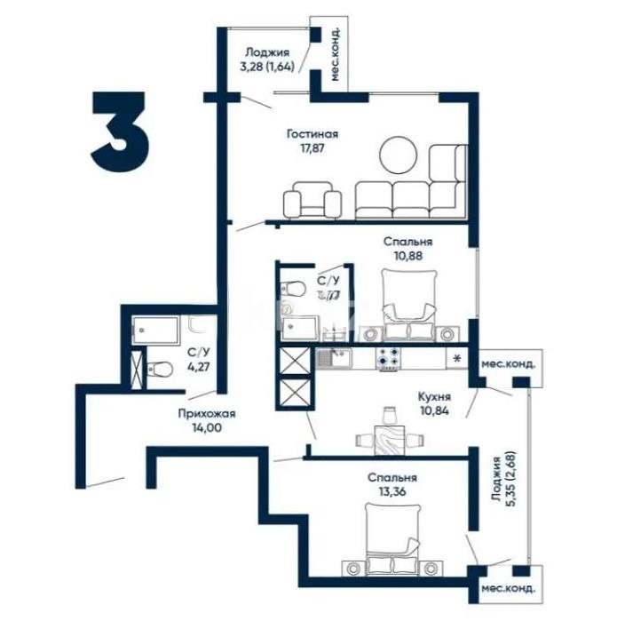 Продажа 3-комнатной квартиры, 79 м² - Продажа трехкомнатных квартир в Астане фото 1 из 1
