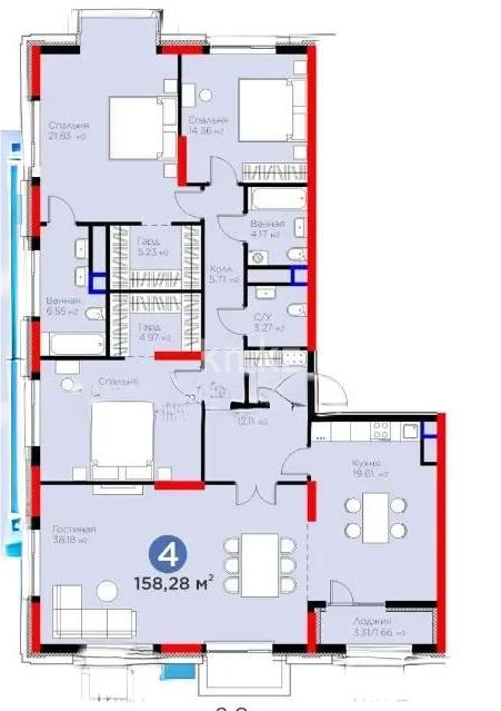 Продажа 4-комнатной квартиры, 158.28 м², ул. Мухамедханова, дом  6/1 стр - Продажа квартир в Казахстане фото 1 из 1