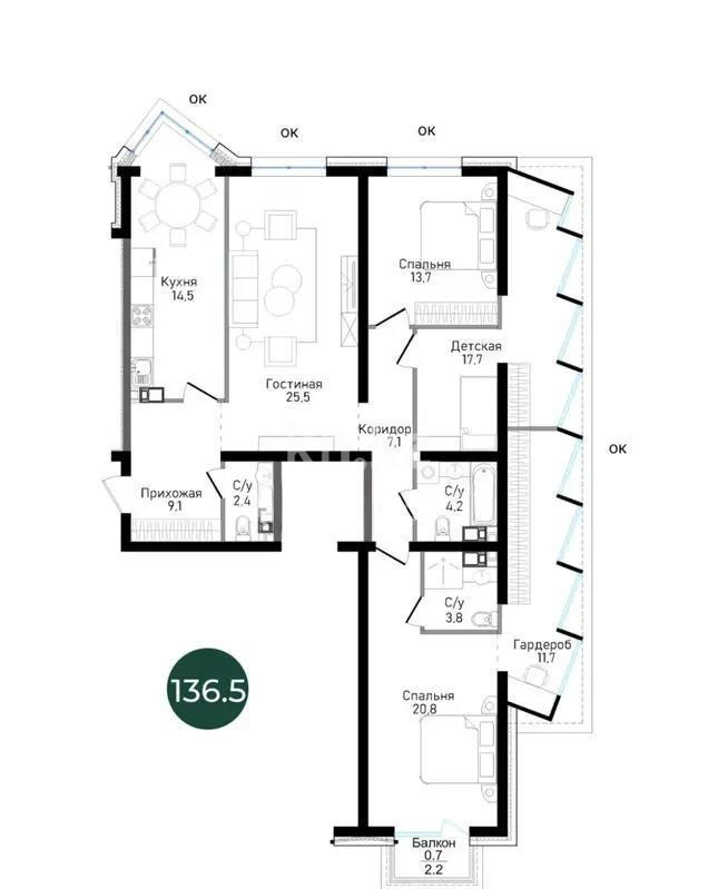 Продажа 4-комнатной квартиры, 130 м², ул. Нурмагамбетова, дом  71 в Алматы - фото 7