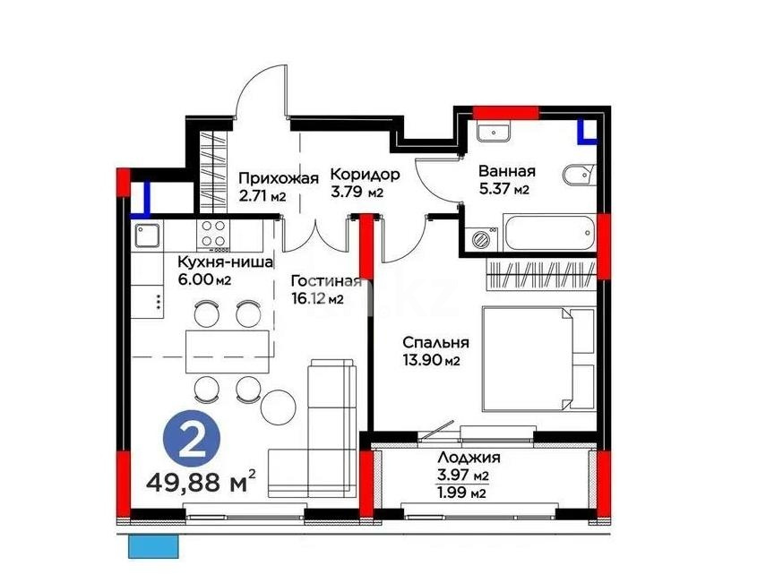 Продажа 2-комнатной квартиры, 49.88 м² - Недвижимость в Астане - страница 7 фото 1 из 1