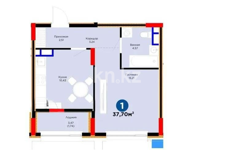 Продажа 1-комнатной квартиры, 37.7 м² в Астане
