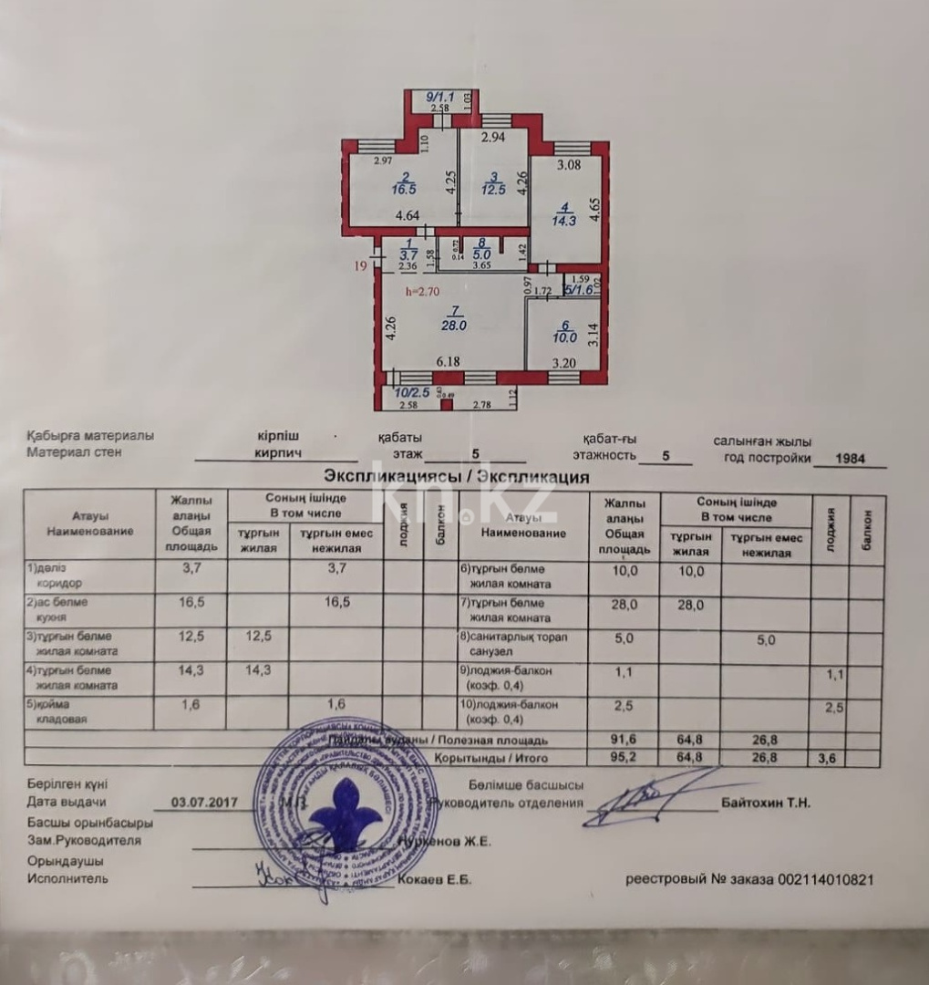 Продажа 4-комнатной квартиры, 95.2 м², ул. Ермекова, дом  81 - Продажа  четырехкомнатных квартир в Караганде с фото фото 1 из 19
