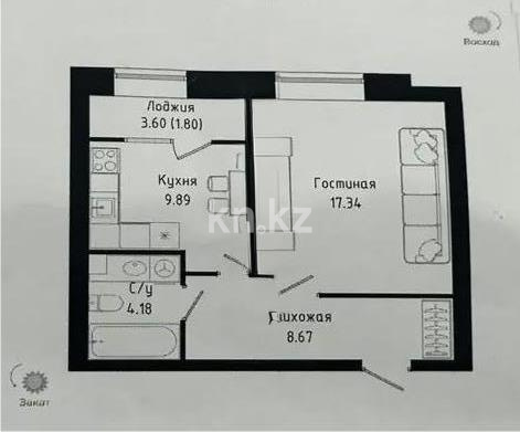 Продажа 1-комнатной квартиры, 42 м², ул. Нажимеденова, дом  30/1 - Продажа  однокомнатных квартир в Астане с фото фото 1 из 1