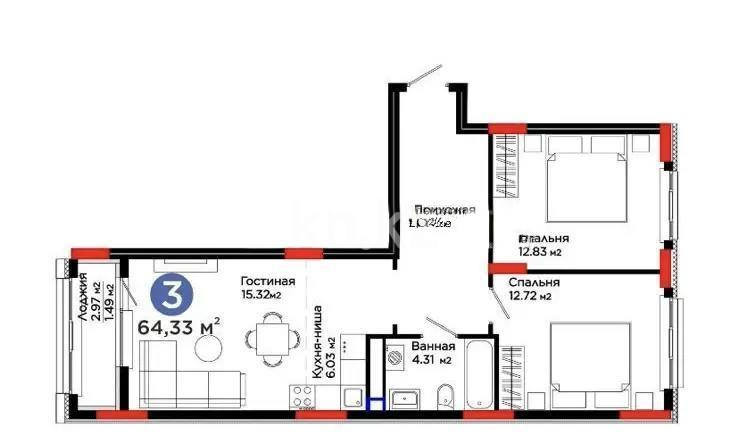 Продажа 3-комнатной квартиры, 64 м², пр. Туран, дом  55/16 в Астане