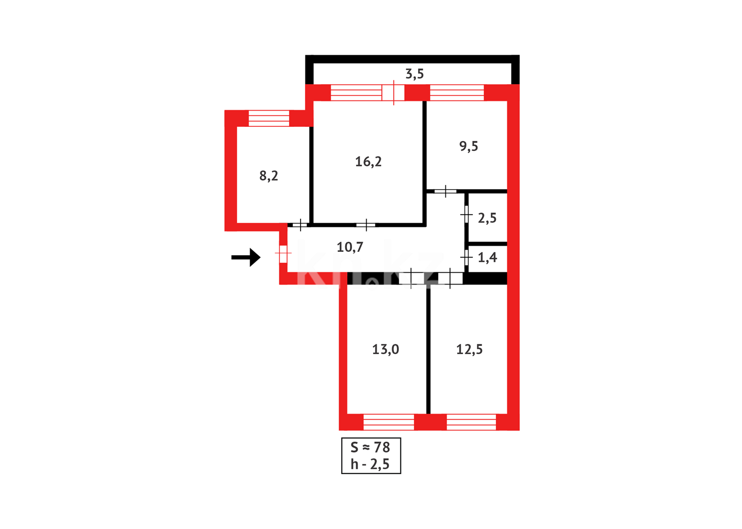 Продажа 4-комнатной квартиры, 75 м², мкр-н 19 - Продажа  четырехкомнатных квартир в Караганде фото 11 из 11