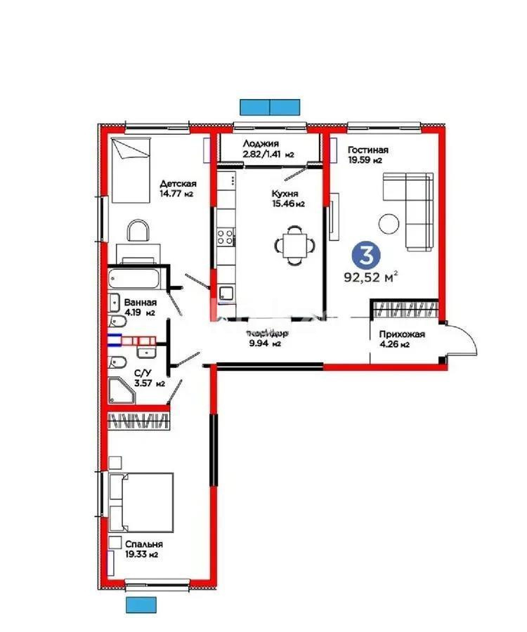 Продажа 3-комнатной квартиры, 92.52 м², ул. Тараз, дом  8/1 стр - Продажа жилой и коммерческой недвижимости в Алматы фото 1 из 1