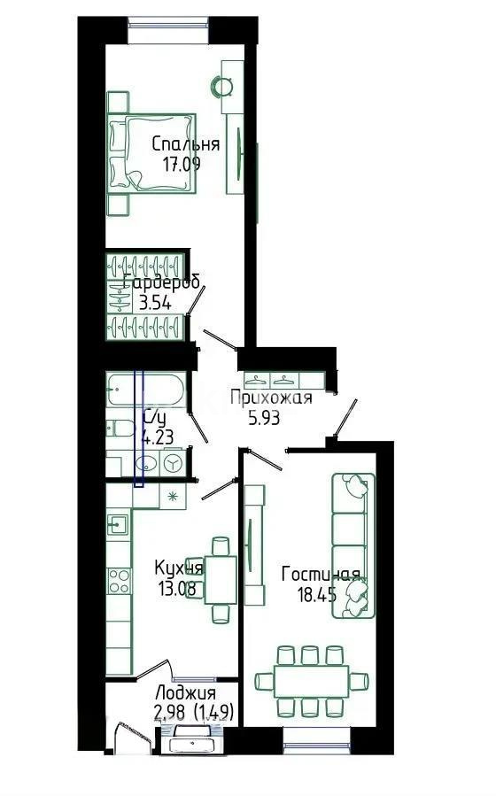 Продажа 2-комнатной квартиры, 63.81 м², ул. Нажимеденова, дом  30/1 в Астане