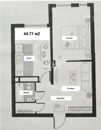 Продажа 2-комнатной квартиры, 44.71 м², пр. Райымбека, дом  348/1 - Продажа  двухкомнатных квартир в Алматы с фото фото 1 из 1