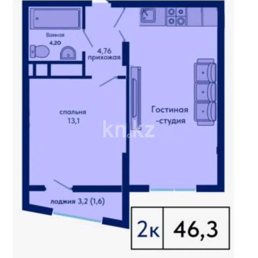 Продажа 2-комнатной квартиры, 46.3 м², пр. Туран, дом  89/3 в Астане