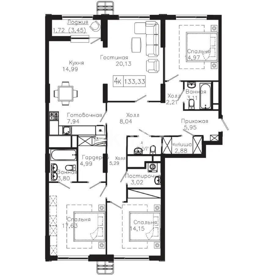 Продажа 4-комнатной квартиры, 133.33 м², пр. Мангилик Ел, дом  63/1 - Продажа квартир в новостройках Астаны без посредников фото 1 из 1
