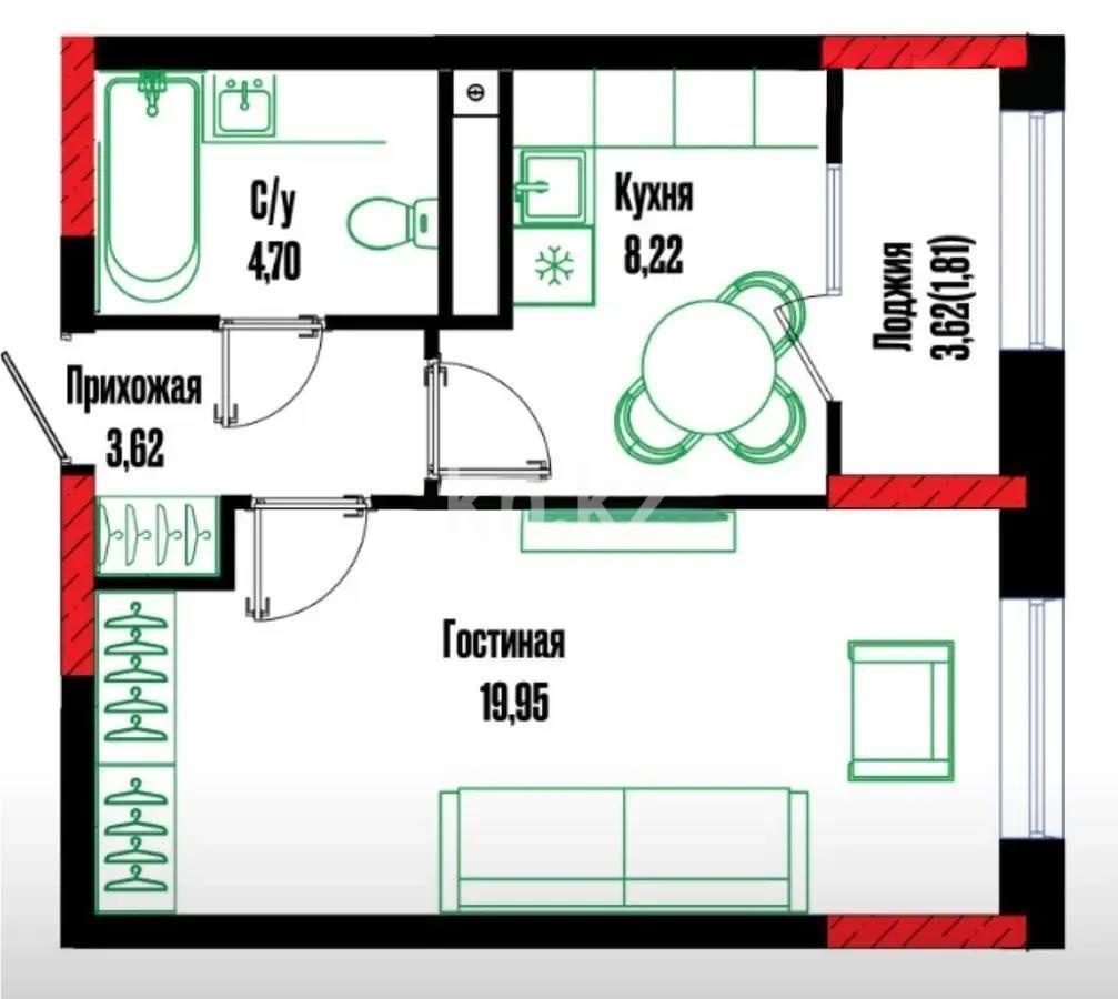 Продажа 1-комнатной квартиры, 38 м², ул. Бухар жырау, дом  12/2 - Продажа квартир в новостройках Астаны с фото фото 1 из 1
