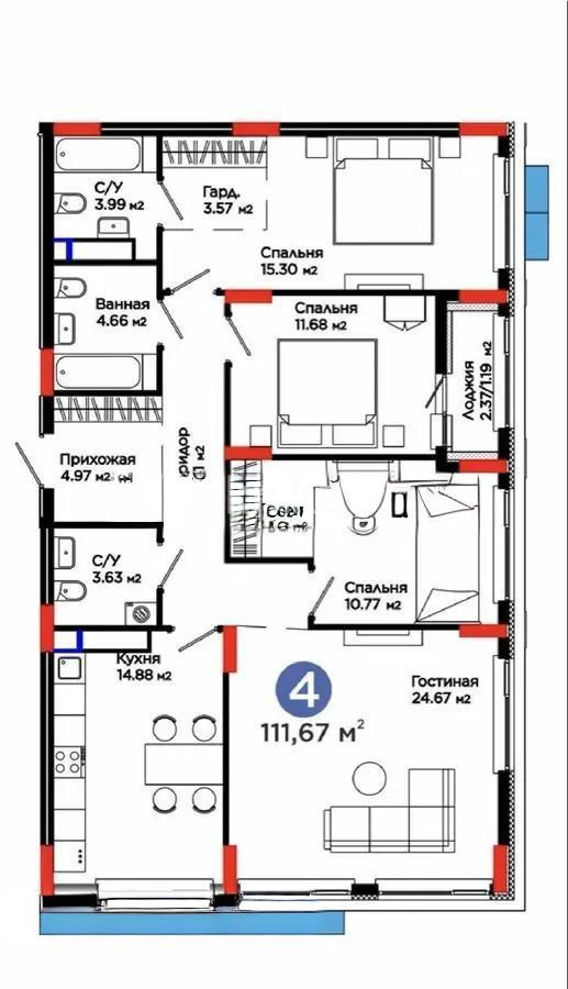 Продажа 4-комнатной квартиры, 112 м², ул. Е-900, дом  8 - Продажа  четырехкомнатных квартир в новостройках Астаны без посредников фото 1 из 1