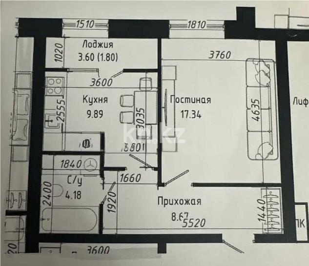 Продажа 1-комнатной квартиры, 41.7 м², ул. Нажимеденова, дом  30/1 в Астане