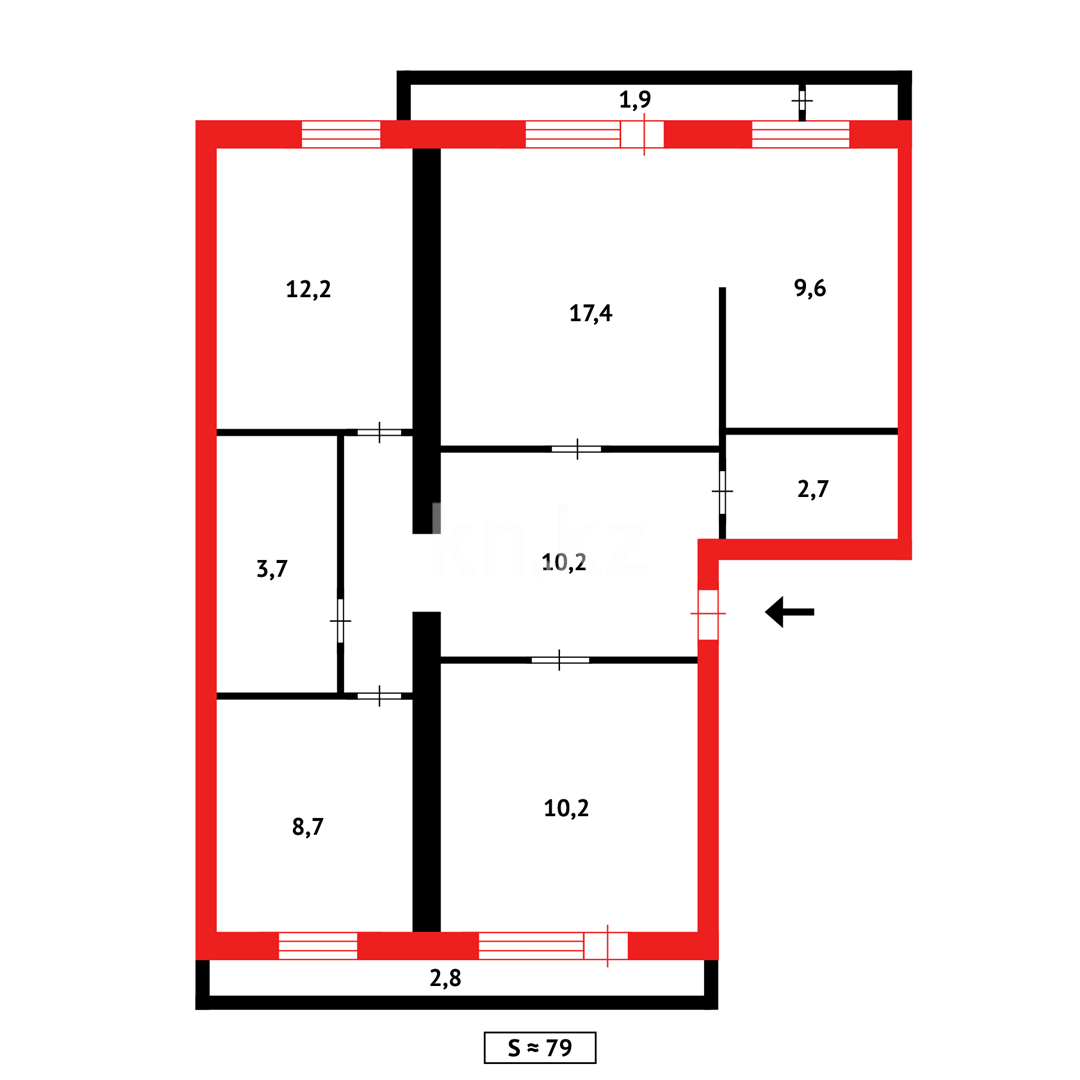 Продажа 4-комнатной квартиры, 79 м², ул. Крылова - Продажа  четырехкомнатных квартир в Караганде фото 30 из 30