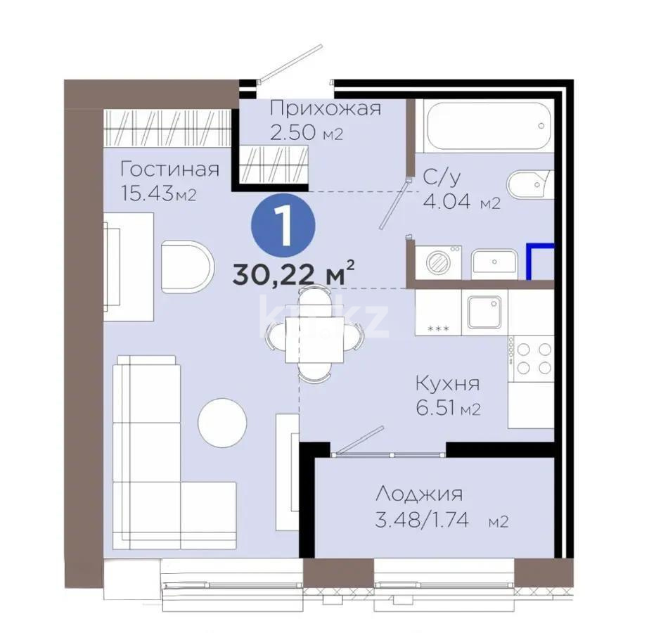 Продажа 1-комнатной квартиры, 30.22 м² в Астане