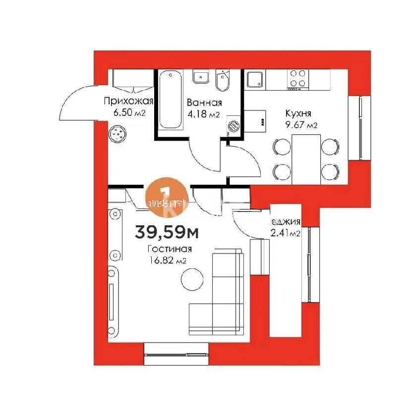 Продажа 1-комнатной квартиры, 39.59 м² - Продажа однокомнатных квартир в Астане - страница 3 фото 4 из 4