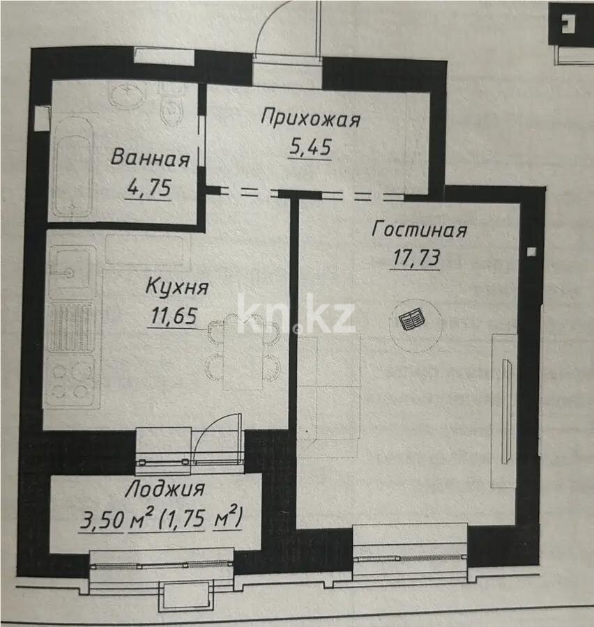 Продажа 1-комнатной квартиры, 41.1 м² в Астане