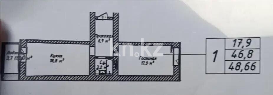 Продажа 1-комнатной квартиры, 46.8 м² в Астане