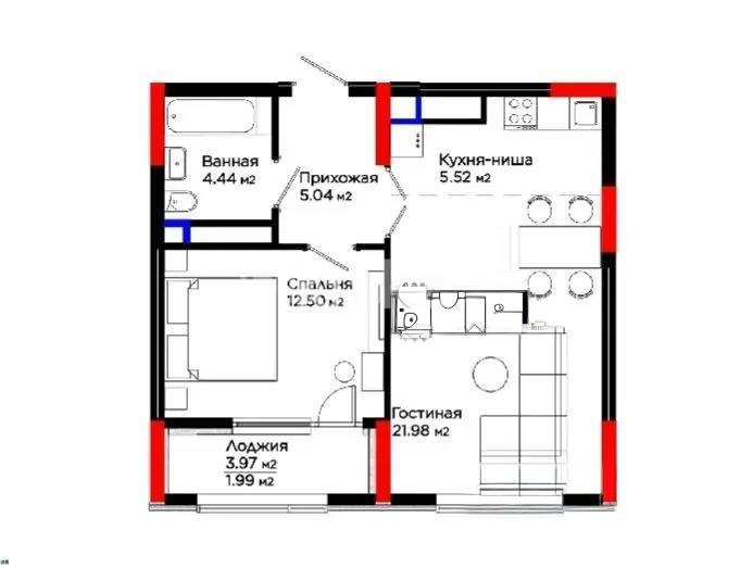 Продажа 2-комнатной квартиры, 51.47 м² в Астане