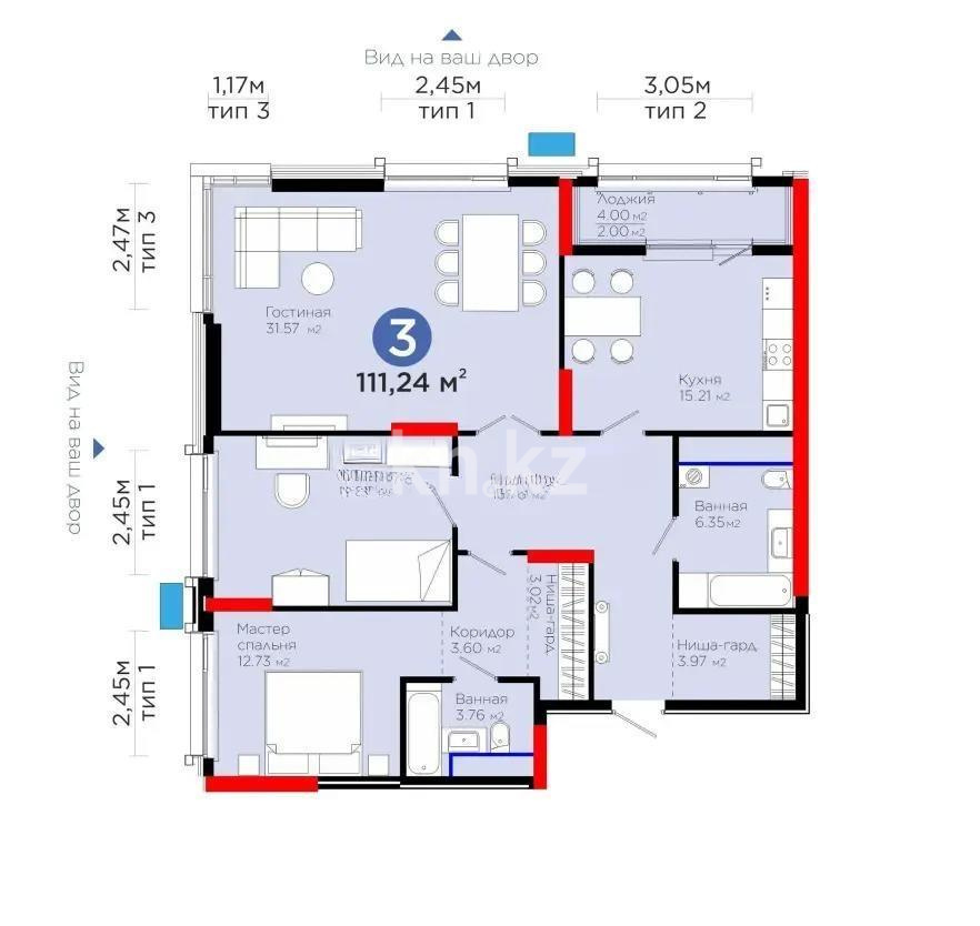 Продажа 3-комнатной квартиры, 111.47 м², пр. Аль-Фараби, дом  3 в Астане - фото 5