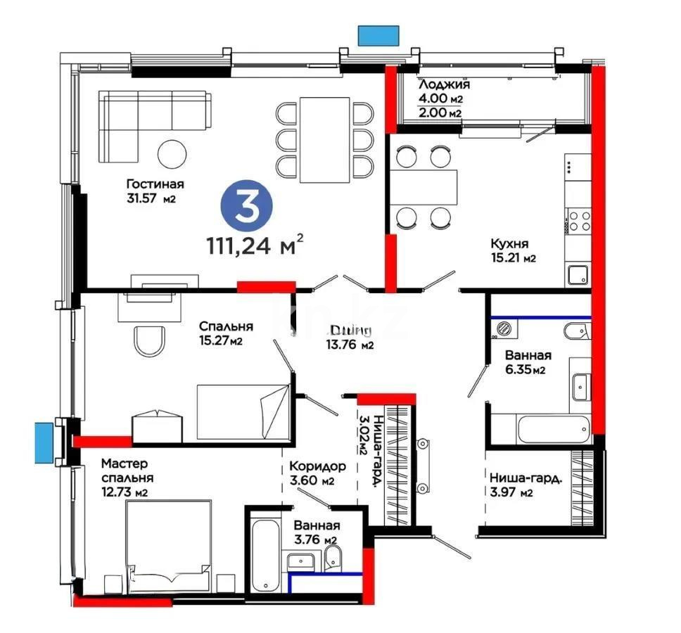 Продажа 3-комнатной квартиры, 112 м², пр. Аль-Фараби, дом  3 - Продажа квартир в Казахстане фото 1 из 1