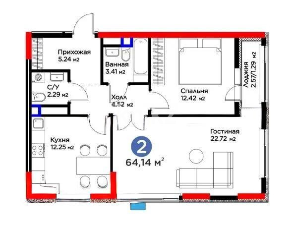 Продажа 2-комнатной квартиры, 64.14 м² - Продажа квартир от собственников в Астане - страница 35 фото 1 из 1