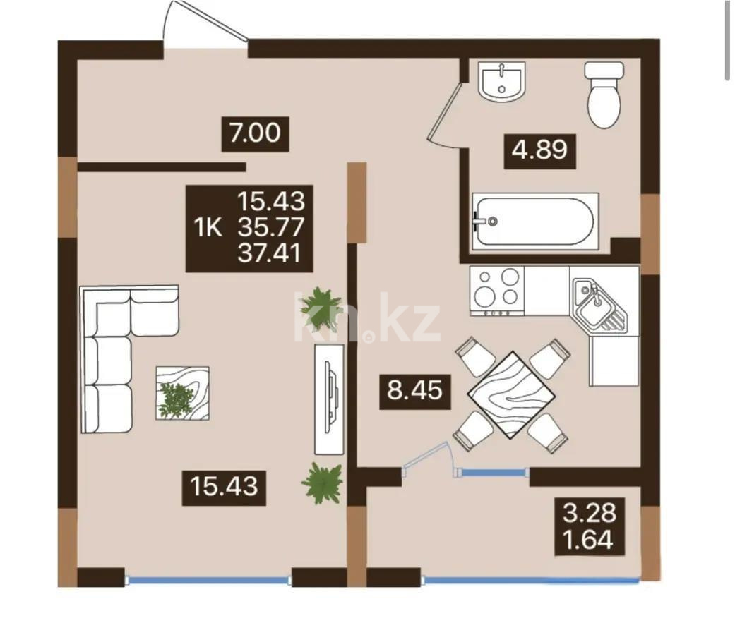 Продажа 1-комнатной квартиры, 37.41 м² в Астане