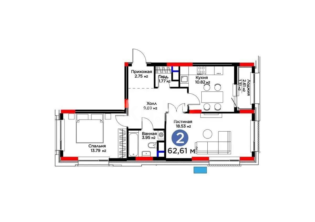 Продажа 2-комнатной квартиры, 63 м² - Продажа двухкомнатных квартир в Астане - страница 138 фото 1 из 1