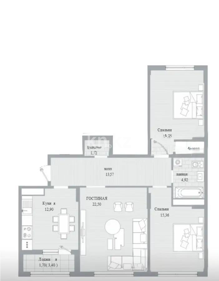Продажа 3-комнатной квартиры, 90.89 м², пр. Туран, дом  39 стр - Продажа  трехкомнатных квартир в новостройках Астаны без посредников фото 1 из 1