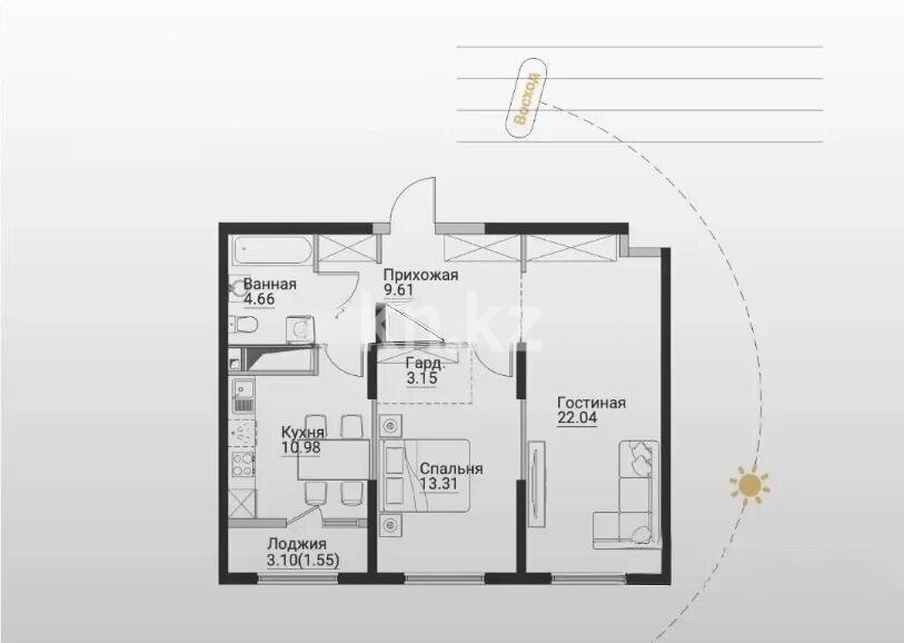 Продажа 2-комнатной квартиры, 65 м² в Алматы
