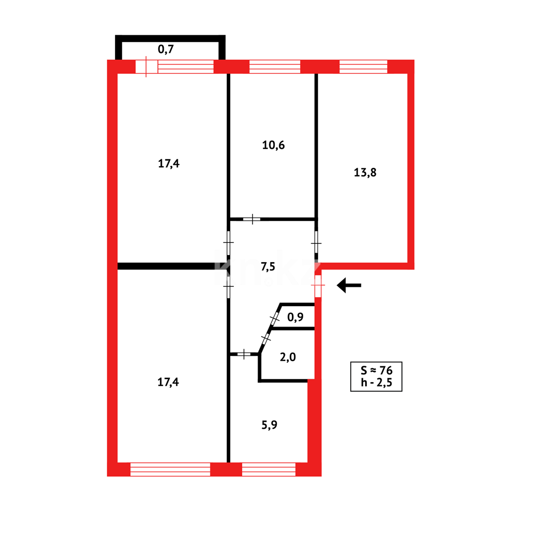 Продажа 4-комнатной квартиры, 76 м² - Продажа домов, коттеджей в Костанае фото 7 из 7
