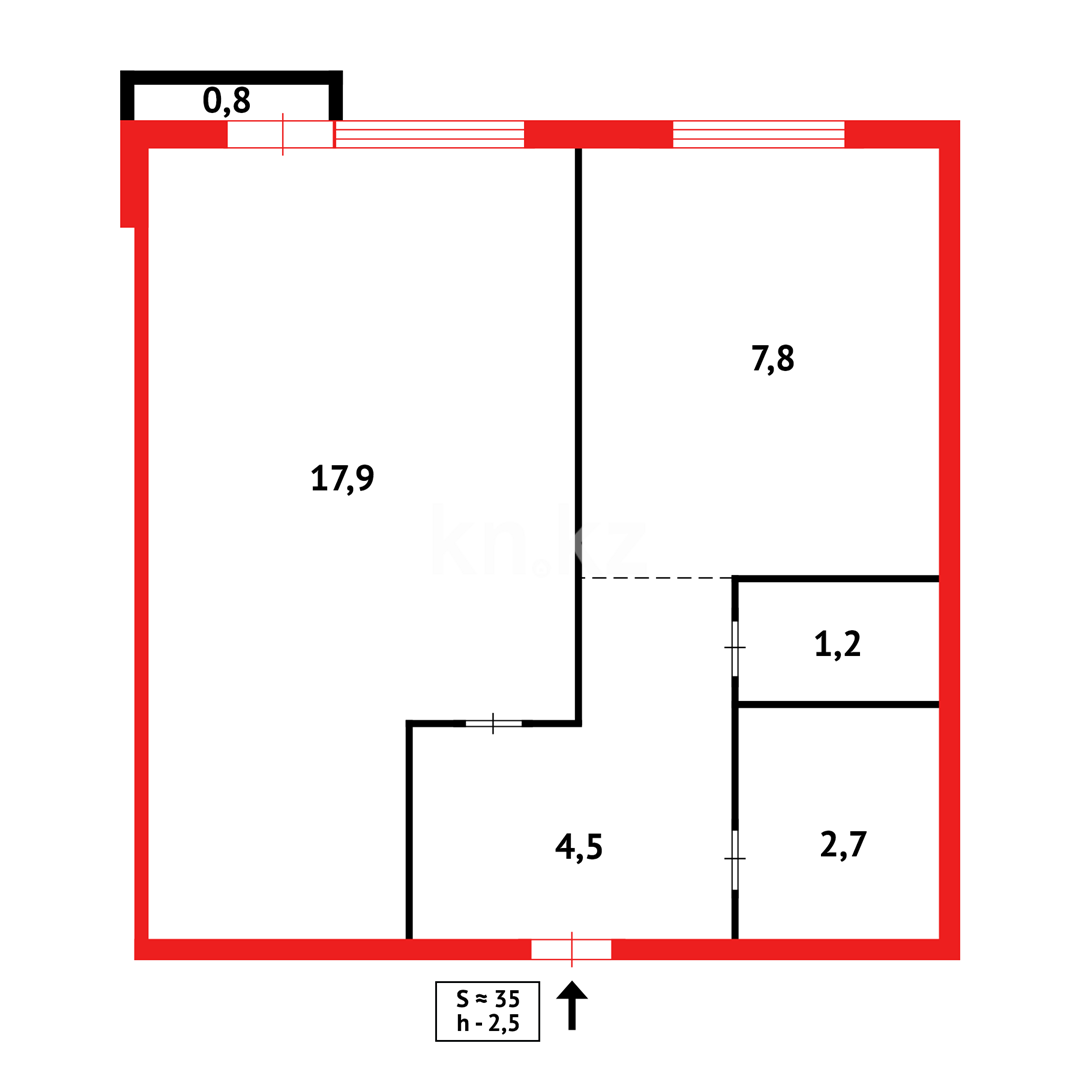 Продажа 1-комнатной квартиры, 35 м², ул. Гапеева - Продажа  однокомнатных квартир в Караганде фото 8 из 8