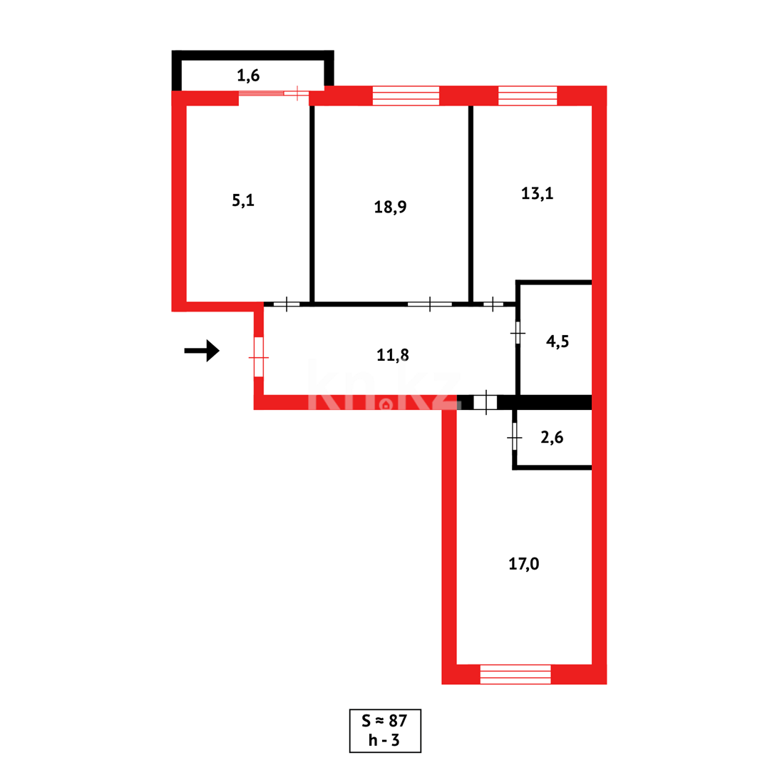 Продажа 3-комнатной квартиры, 89 м², ул. Букетова, дом  3/4 в Караганде - фото 13