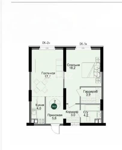 Продажа 2-комнатной квартиры, 58.8 м² в Алматы