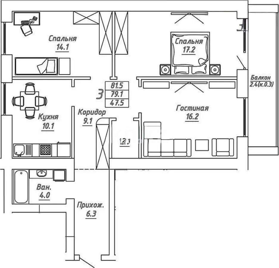 Продажа 3-комнатной квартиры, 82 м², ул. Бокейхана, дом  13 стр - Продажа  трехкомнатных квартир в Астане без посредников с фото фото 1 из 1