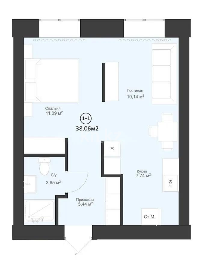 Продажа 2-комнатной квартиры, 38 м², ул. Караменде Би Шакаулы, дом  13 стр - Продажа квартир в новостройках Астаны без посредников с фото фото 1 из 1