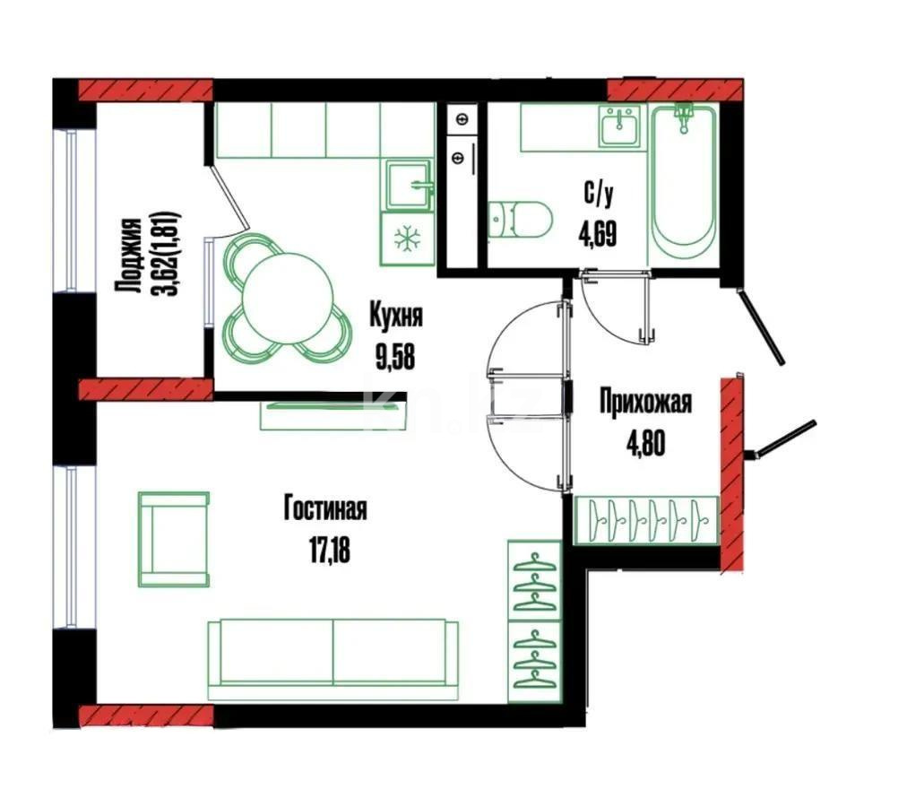Продажа 1-комнатной квартиры, 38.6 м², ул. Бухар жырау, дом  12/3 - Продажа домов, коттеджей в Павлодаре фото 1 из 1