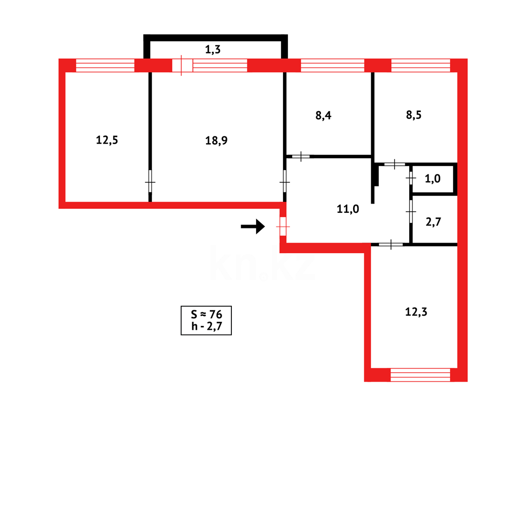 Продажа 4-комнатной квартиры, 75 м², мкр-н Степной-2, дом  4 - Продажа  четырехкомнатных квартир в Караганде фото 13 из 13