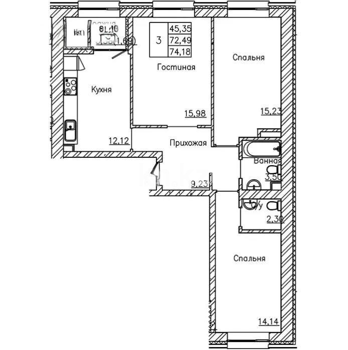 Продажа 3-комнатной квартиры, 74.5 м² - Продажа квартир в Казахстане - страница 369 фото 6 из 6