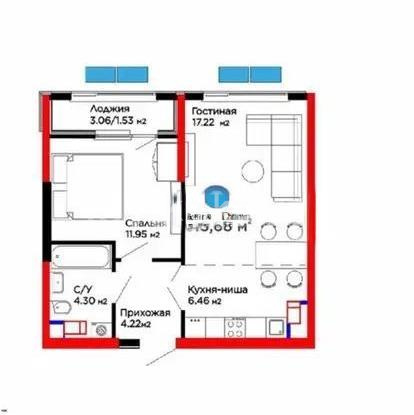 Продажа 1-комнатной квартиры, 45.68 м² - Продажа квартир в монолитном доме в Алматы фото 1 из 1