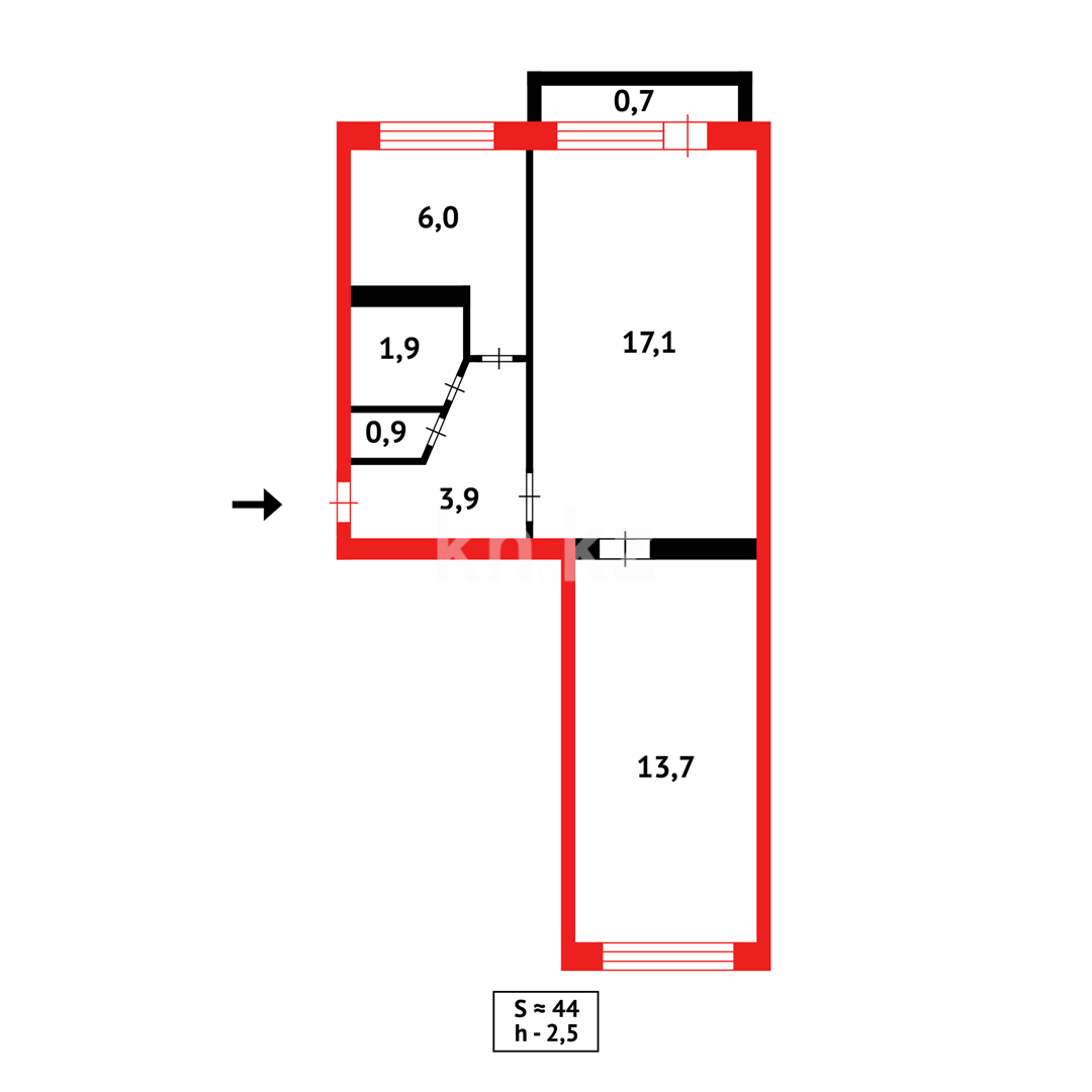 Продажа 2-комнатной квартиры, 43 м², ул. Гапеева - Продажа квартир в Караганде фото 14 из 14