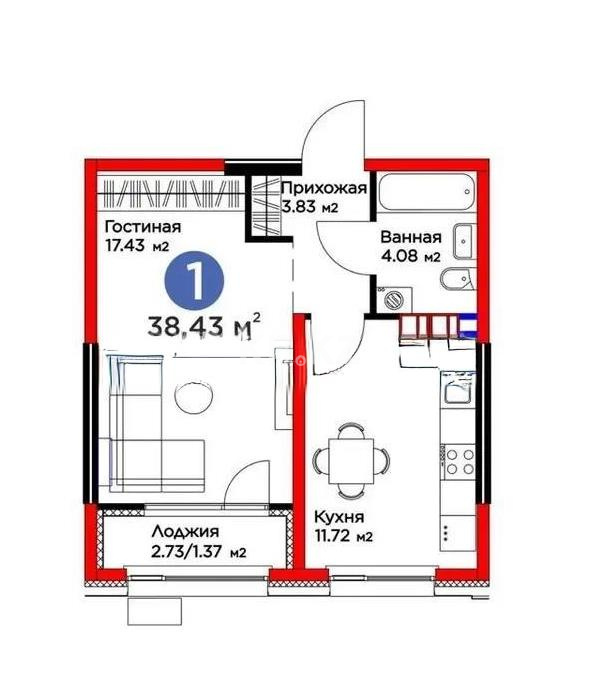 Продажа 1-комнатной квартиры, 38.43 м² - Продажа квартир в Казахстане - страница 8 фото 1 из 1