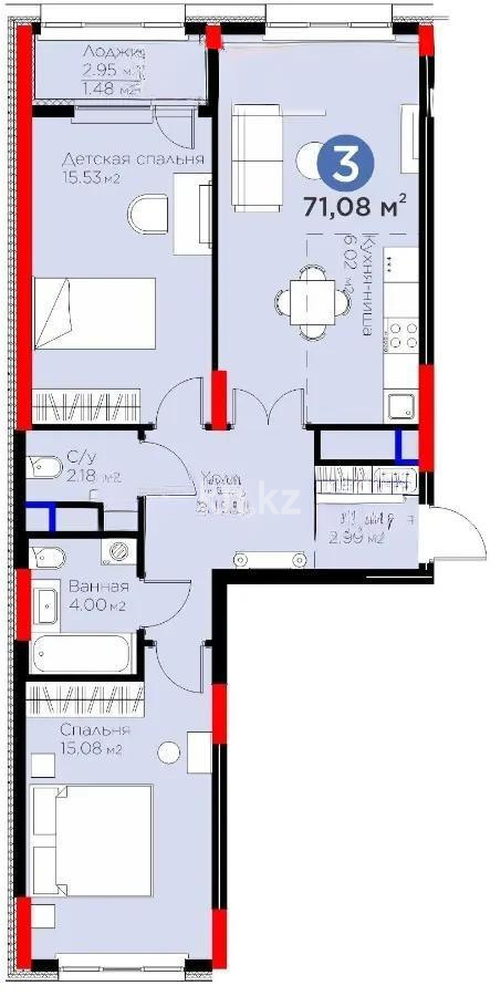 Продажа 3-комнатной квартиры, 71.9 м², ул. Рыскулова, дом  16/2 - Продажа квартир в Астане фото 1 из 1