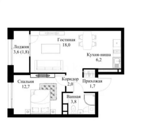 Продажа 2-комнатной квартиры, 46.2 м², пр. Рыскулова, дом  2б/2 в Алматы