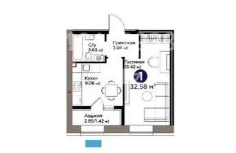 Продажа 1-комнатной квартиры, 32.58 м² - Продажа недвижимости в Астане - страница 8 фото 1 из 1