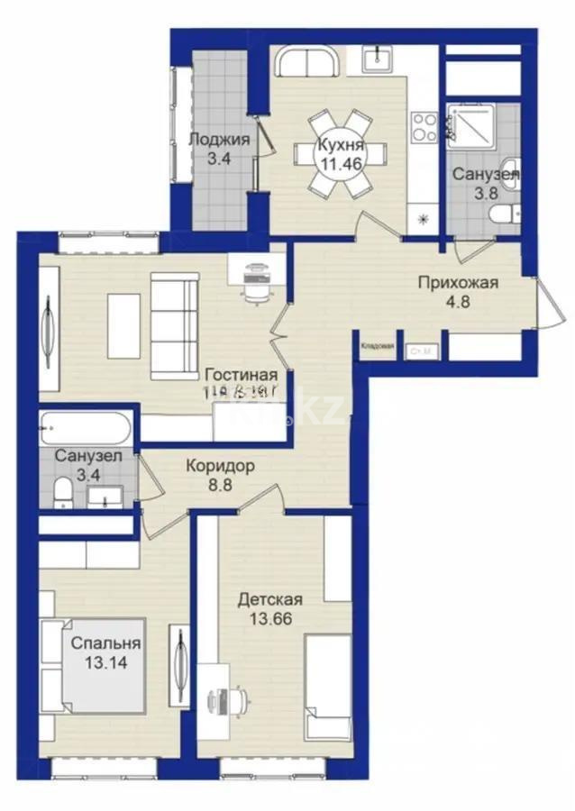 Продажа 3-комнатной квартиры, 77 м², пр. Туран, дом  83/1 - Продажа  трехкомнатных квартир в Астане без посредников с фото фото 1 из 1
