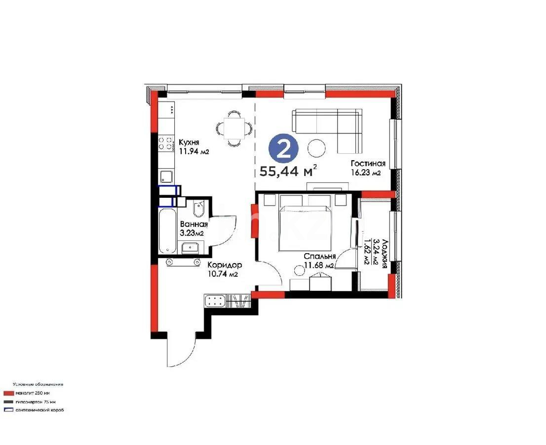 Продажа 2-комнатной квартиры, 55.44 м² - Продажа квартир в Астане без посредников - страница 19 фото 6 из 6